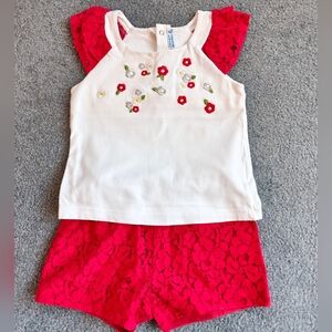 Red and white guipure lace shorts set for 36 months girls